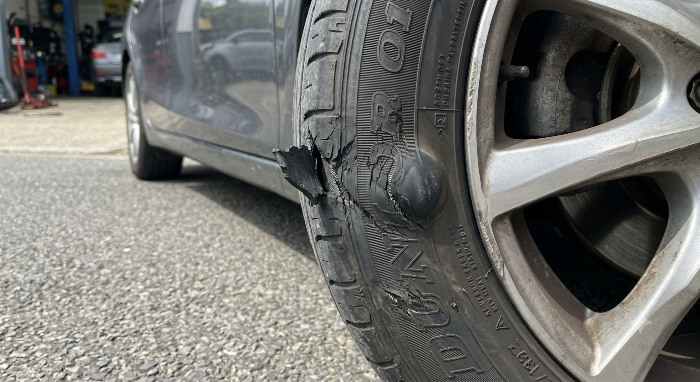 Damage tyre sidewall