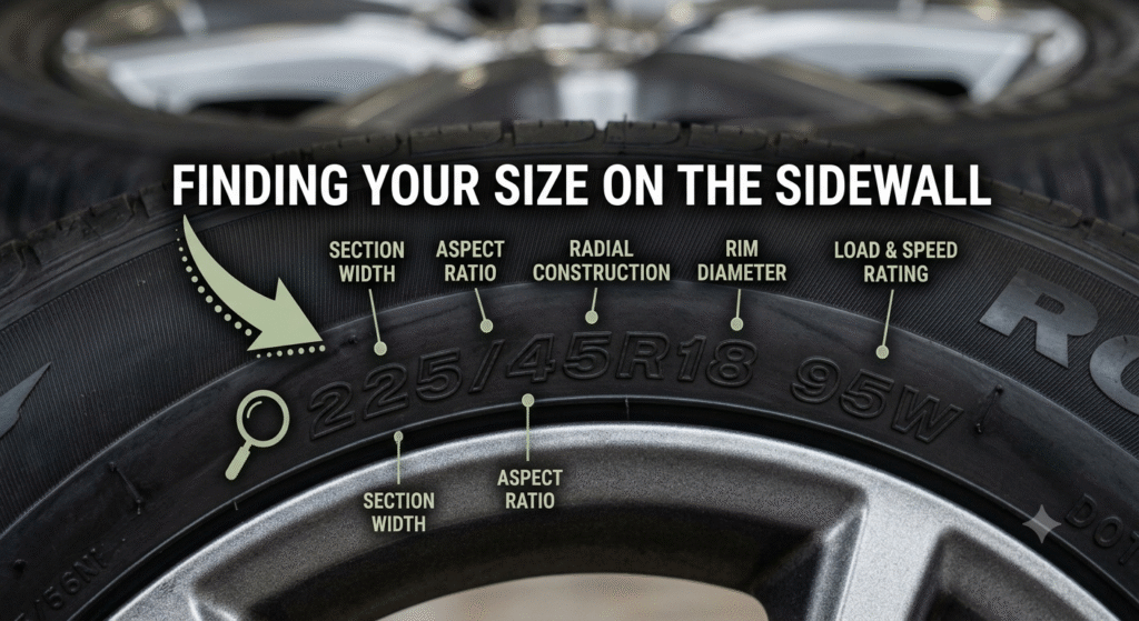 Finding your size on the tyre wall