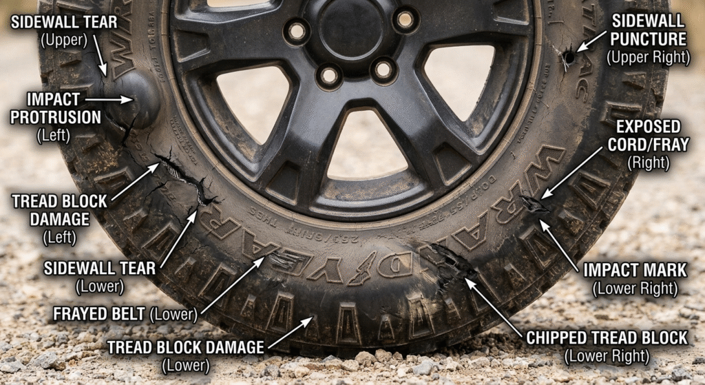 common tyre sidewall damaged