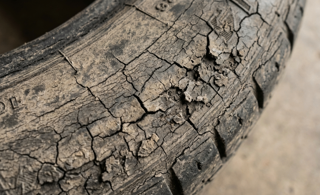 cracking and perishing tyre