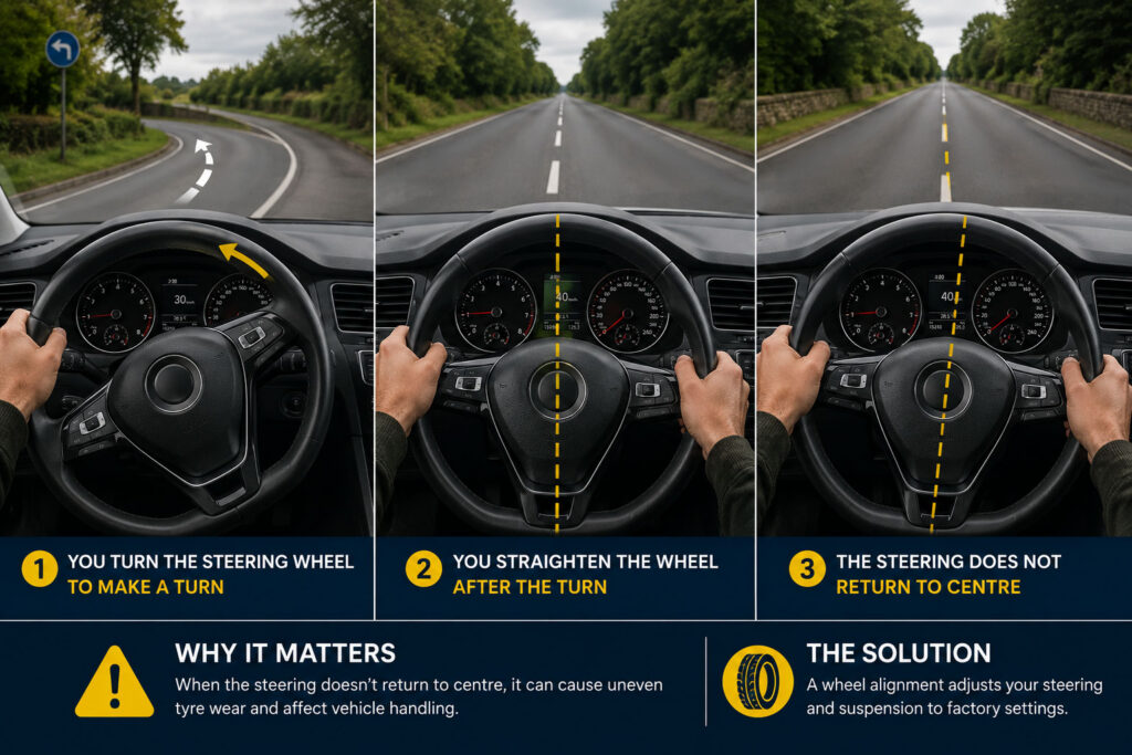 The steering does not return to centre after a turn