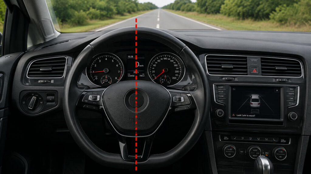 The steering wheel sits off centre